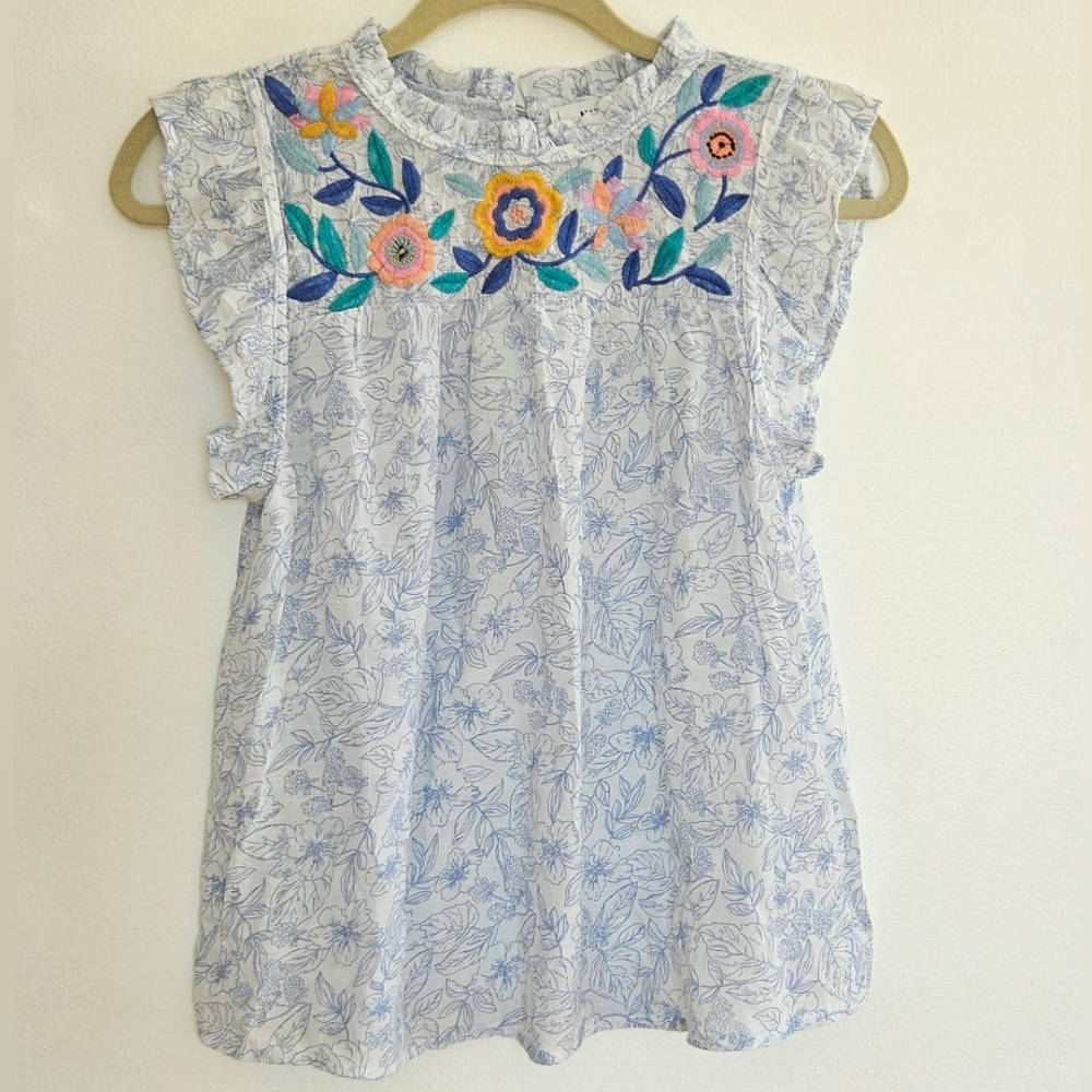 Women Mine Floral Embroidered Blouse - Blue and Multicolor Size Small S